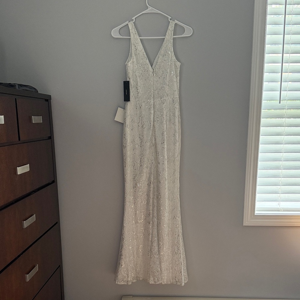 Lulu's White Lace Dress with Silver Accents - Picture 4 of 5
